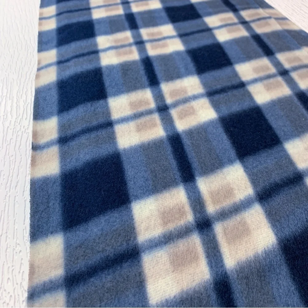 Royal Rossi 100% Mongolian Cashmere Plaid Scarf Fringe White Navy Blue Like New